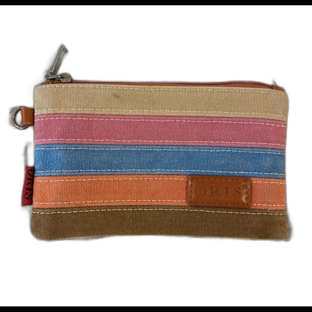 Oris Canvas Cosmetics Makeup Wallet Striped Bag Zipper Close‎ 7.5 x 4.5 inches